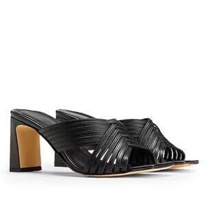 Napoleoni Italy Black Leather Criss Cross Open Toe Heels Size 41